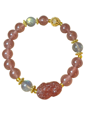 貔貅手链女款天然草莓晶