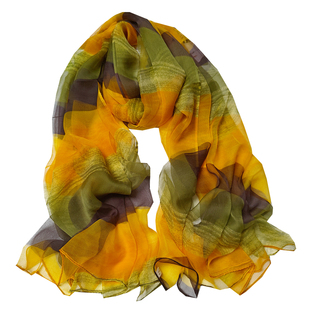 黄绿色杭州真丝桑蚕丝高端丝巾轻薄款百搭护颈纱巾围巾防晒披肩女