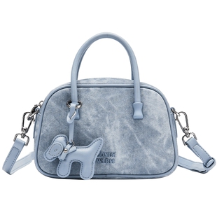 热风女士包包2026年春季新款丹宁风简约可斜挎手提包方形通勤包包