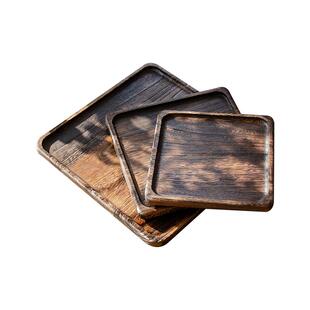 中式实木托盘木质家用干泡台民宿茶楼点心盘侘寂风正方形喝茶盘子