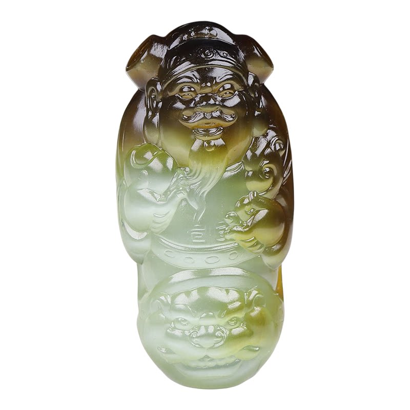 (古晨珠宝) 俄罗斯和田玉黄金猫碧玉财神挂件玉坠吊坠招财进宝26g
