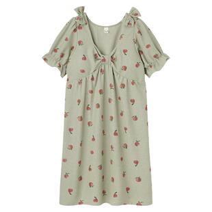 网红风夏款纯棉睡衣自带胸垫片一体睡裙夏季少女款短袖家居服夏天