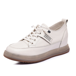 内增高小白鞋女一脚蹬真皮果冻牛筋软底百搭休闲单鞋子小码33 34