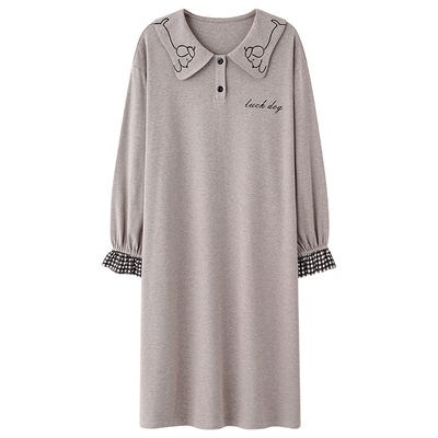纯棉春秋长袖长款娃娃领睡裙睡衣