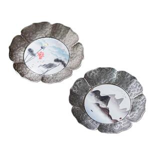 画续中式复古杯垫禅意做旧古锡茶杯垫隔热垫功夫茶具茶托茶道配件