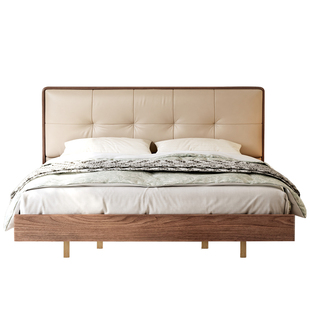 素图  现代1米8实木双人床悬浮床主卧法式复古高端大气真皮软包床