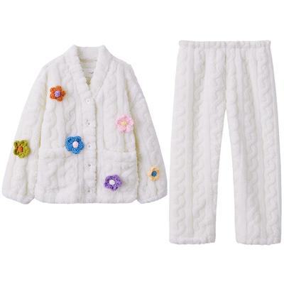 红豆提花泡泡绒家居服套装可爱