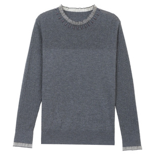 2026新款春季钉珠圆领针织衫女宽松套头打底衫洋气上衣大码薄款