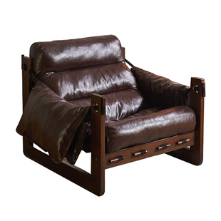单人沙发椅泽西岛椅客厅中古风皮沙发椅子休闲懒人椅实木复古躺椅