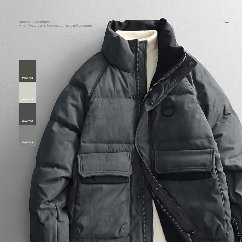 LUUD 男士高级感立领羽绒服2025冬季加厚创意满印设计保暖外套衫