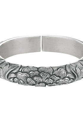 浮雕复古开口纯银手镯