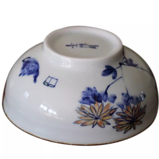 上新 纯手绘釉下彩青花五彩陶瓷 花卉田园中式国风圆饭碗水果碗