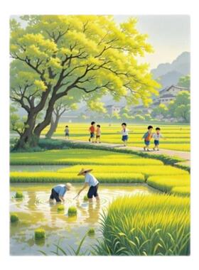 怀旧乡村春种情景图自粘贴画贴客厅玄关书房房间墙面划痕装饰防水