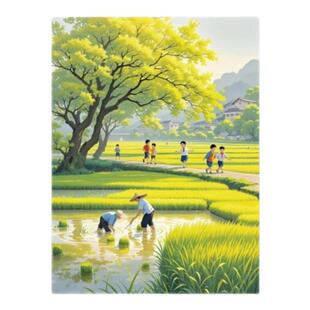 怀旧乡村春种情景图自粘贴画贴客厅玄关书房房间墙面划痕装饰防水