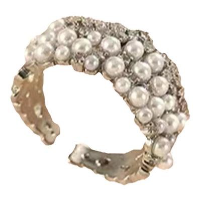 新款百搭锆石珍珠戒指女小众设计高级感开口戒轻奢时尚个性食指戒