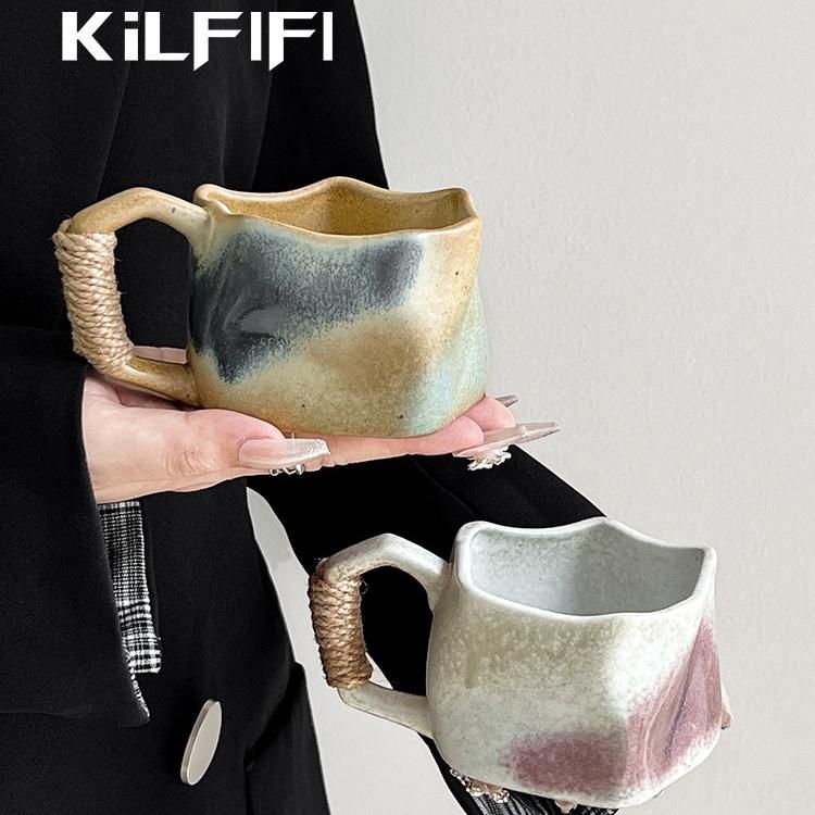 复古窑变不规则马克杯设计感手捏粗陶瓷创意高颜值办公室咖啡杯子