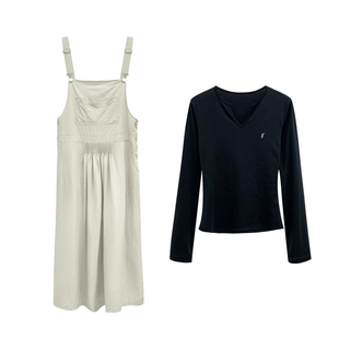 米米子微胖大码胖mm“甜蕾马德里”清新时尚背带裙上衣两件套女秋