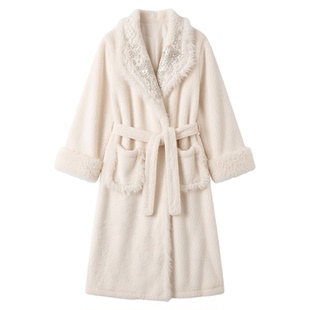 珊瑚绒长款睡袍冬加厚女性感纯欲冬季软糯毛绒睡衣高级御姐风浴袍