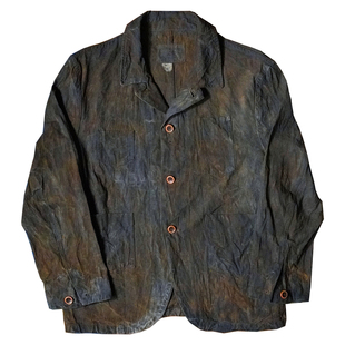 复古重磅纯棉细帆布植物染铁路工装夹克手工柿染铁锈染草木染外套