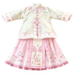 汉服女童秋冬款儿童高端新中式明制马面裙套装小女孩格格服拜年服