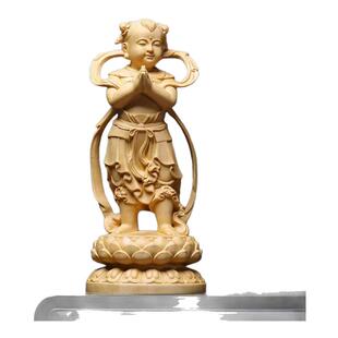 木雕金童玉女实木童男童女家用善财童子龙女摆件观音侍者佛像桧木