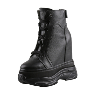 马丁靴2025秋冬棉靴真皮百搭高邦鞋厚底内增高老爹鞋女14厘米时尚