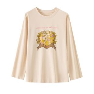 BANANA CICI2025年秋季新款复古天使插画印花oversize圆领长袖T恤