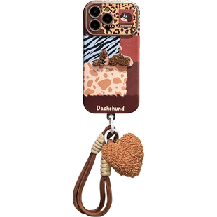 lizardhill 秋冬天刺绣可爱小狗适用苹果17promax手机壳新款16pro女iphone15斜挎可背带挂绳14pro全包超好看