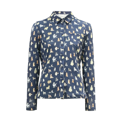 HONRN/红人印花翻领衬衫女冬内搭