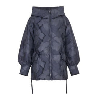 婉甸2025年冬季新品黑色剪花中长款外套连帽羽绒服女1244D03DM2