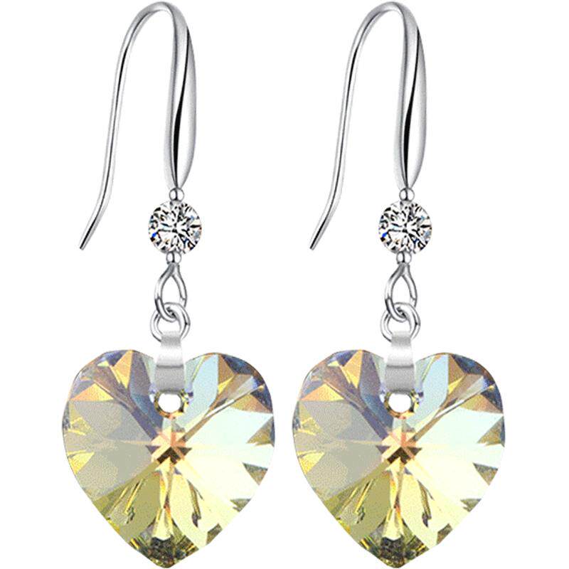 s925纯银奥地利水晶耳环韩国气质长款耳坠时尚简约百搭吊坠项链女