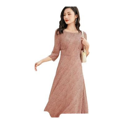 乔万尼印花真丝连衣裙高级感高档中长款重工乔其纱年轻款EF2E309