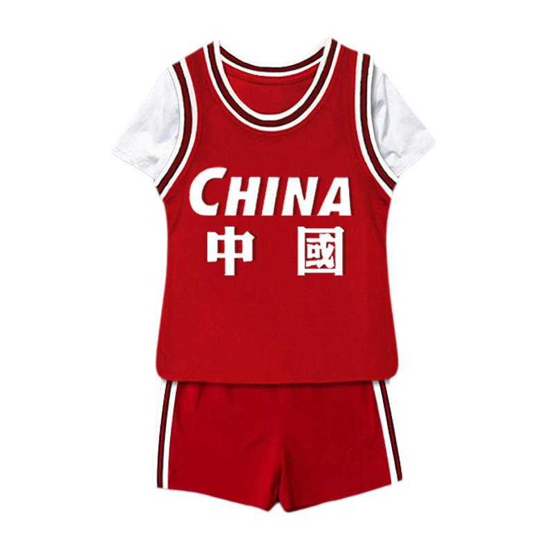 儿童篮球服套装男女童短袖白T运篮球服