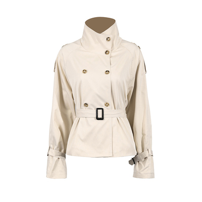 双排扣腰带设计短款风衣外套女