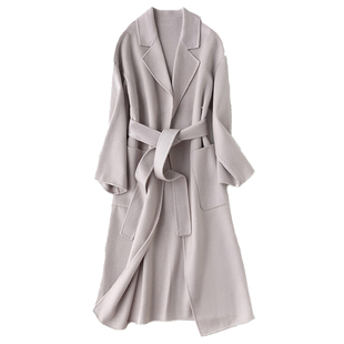 明星刘涛同款双面呢大衣女中长款宽松浴袍款羊绒大衣系带高级感