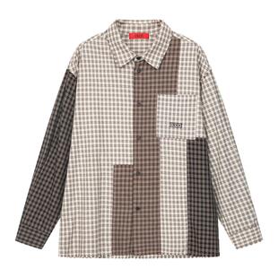 明星同款 INXX复古格纹拼接衬衫男女同款字母宽松长袖衬衣