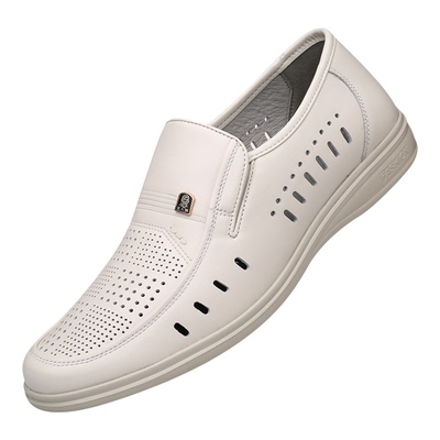 老人头男真皮镂空透气洞洞鞋