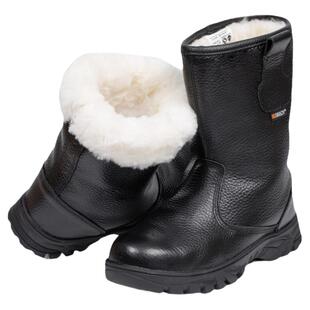 劳保靴冬季棉鞋高帮东北雪地户外牛皮鞋黑色皮毛一体休闲防砸牧民