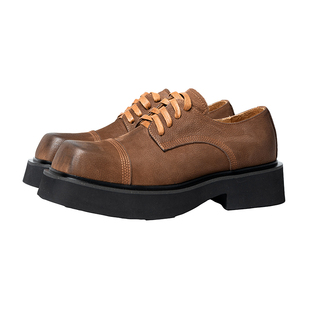 清仓特价复古方头德比鞋男款2025新款厚底增高皮鞋真皮透气不臭脚