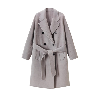 织叙中长款大衣外套绵羊毛