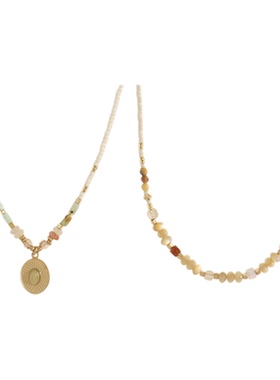 米色天然石吊坠项链锁骨链25新款