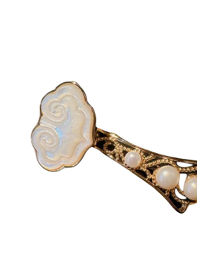 艺术风格花生宝石珍珠车花项链 新中式 贝母钱袋锆石贝珠项链如意