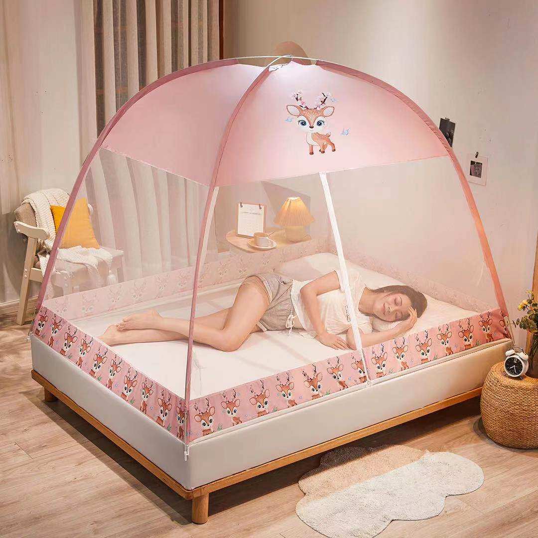 送风扇蒙古包式家用蚊帐防尘顶遮尘布可挂带风扇免安装纹帐可折叠