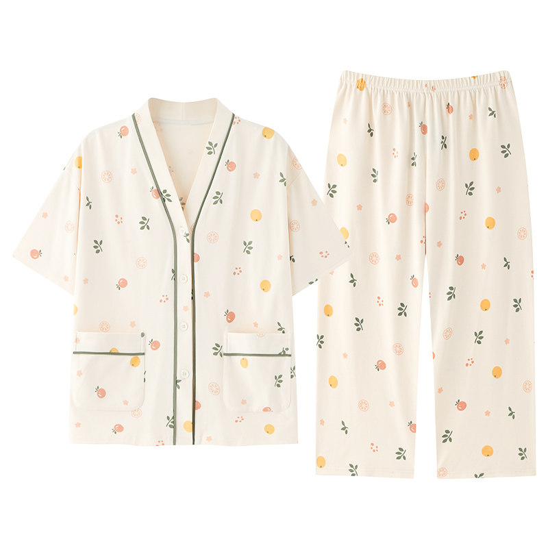自带胸垫一体短袖睡衣套装和服女