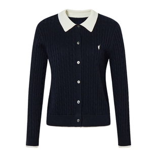 【特惠】POLOWALK女士长袖针织衫纯色简约衬衫领针织开衫上衣