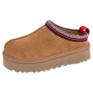 厚底雪地靴女鞋2025冬款皮毛一体tazz民族风短靴懒人半托塔茨靴子