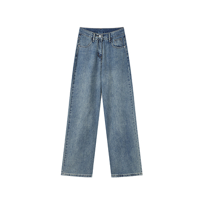 梨形身材高腰直筒牛仔裤女