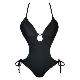 CORITIV2025新款ins风小胸聚拢显瘦美背欧美简约纯色黑色连体泳衣