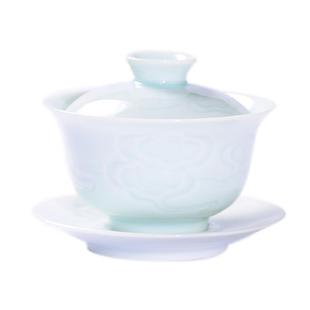 景德镇影雕青瓷三才盖碗茶杯功夫茶碗单个不烫手陶瓷泡茶盖碗茶具