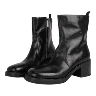 MantenerGran高跟粗跟靴子女黑色真皮加绒短靴英伦风马丁靴MG女鞋